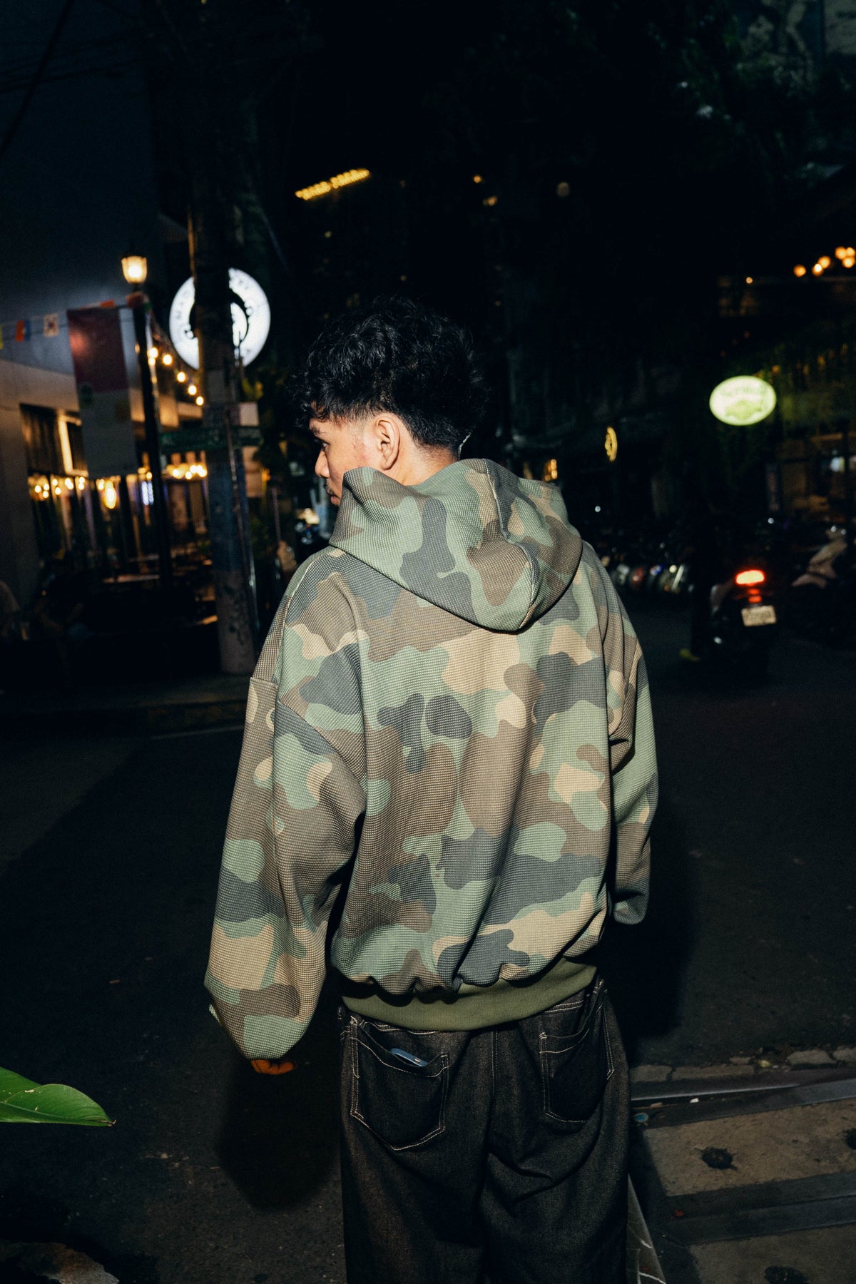 Green Waffle Camo Double Zip Hoodie