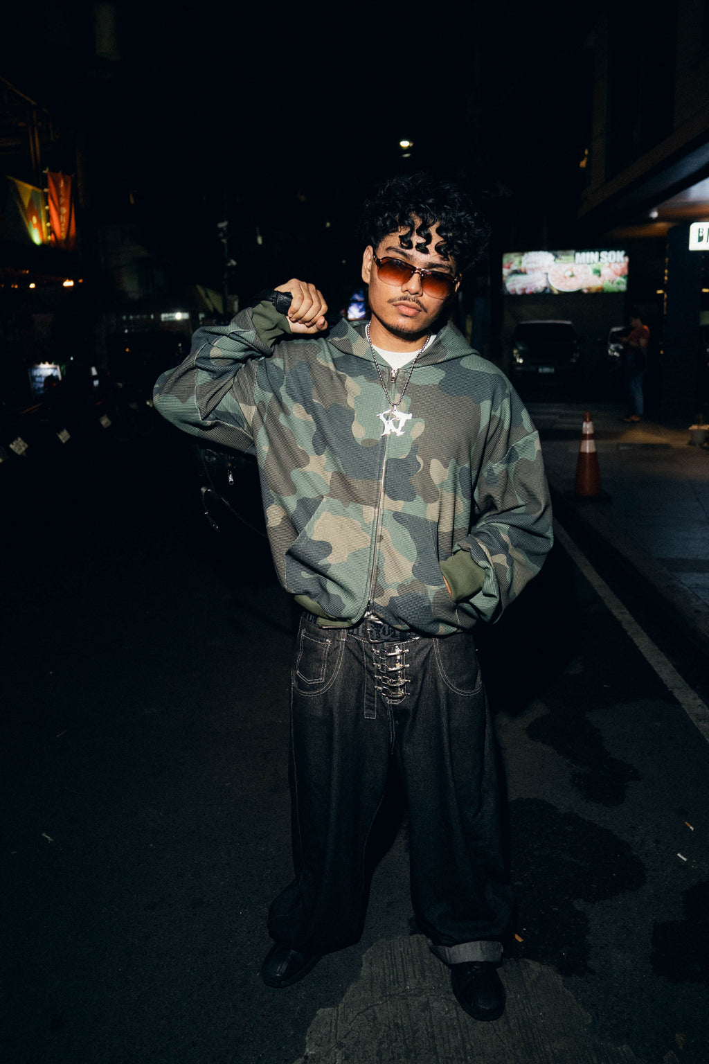 Green Waffle Camo Double Zip Hoodie