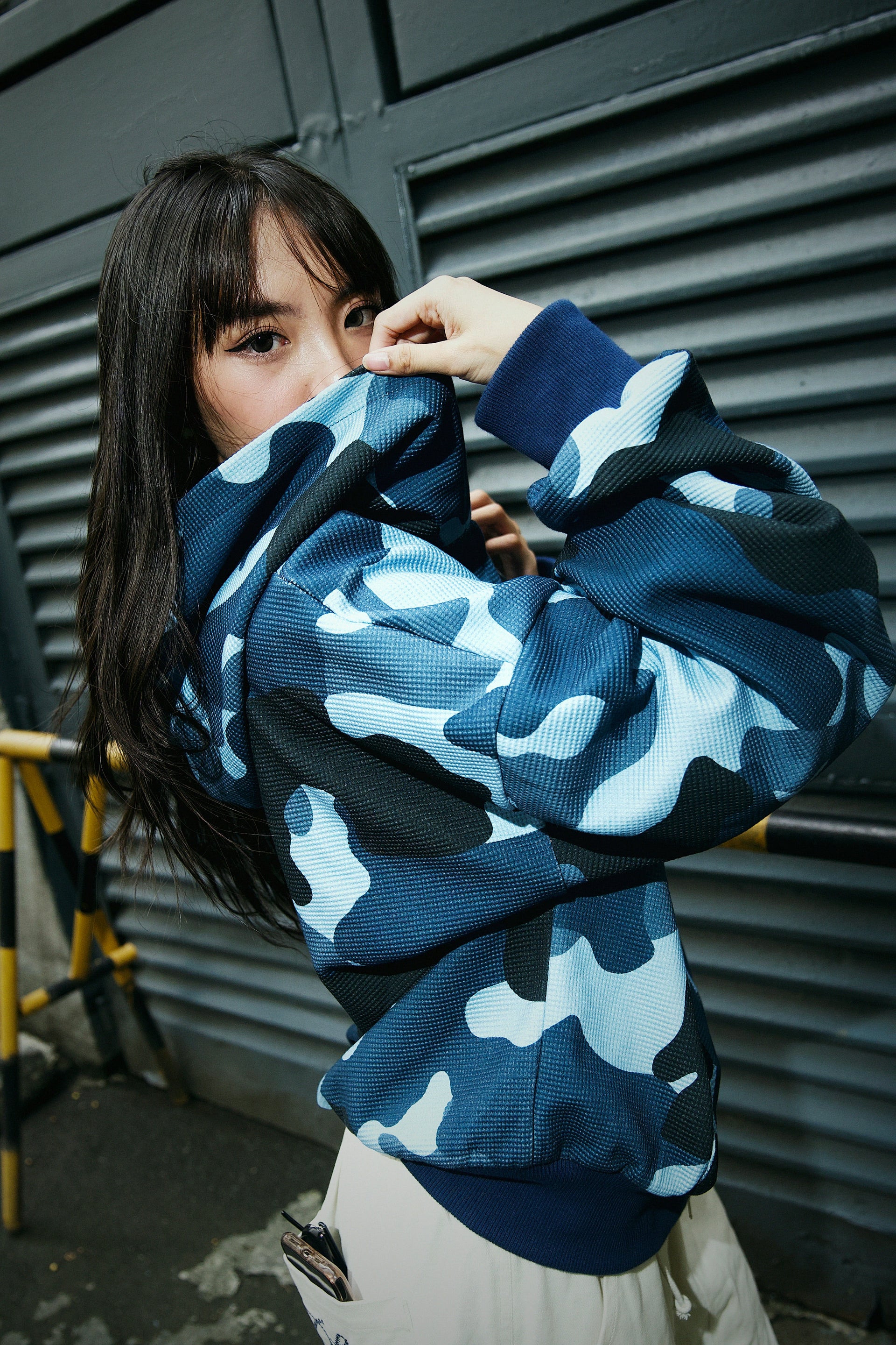 Blue Waffle Camo Double Zip Hoodie