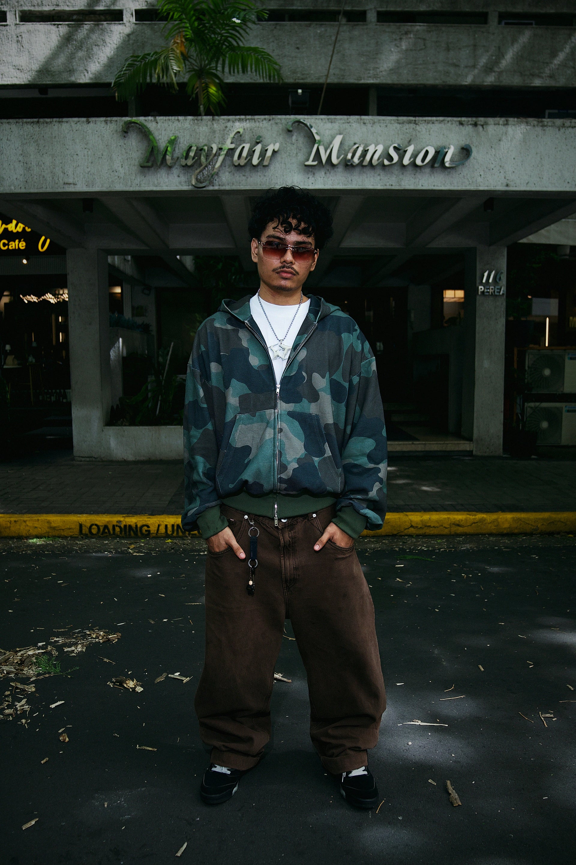 Green Waffle Camo Double Zip Hoodie