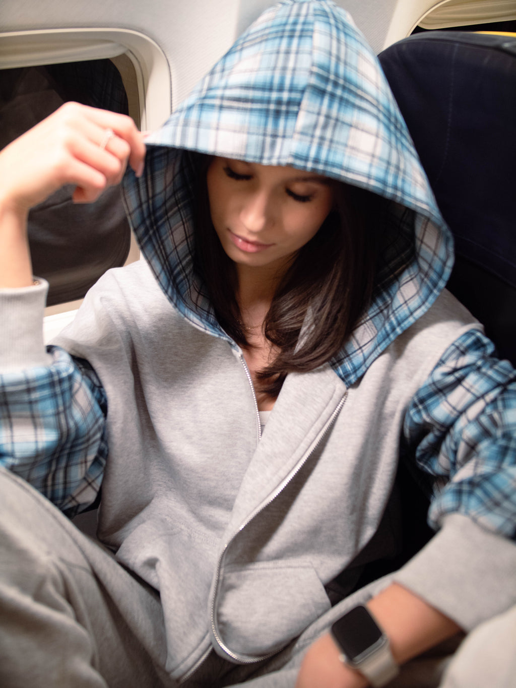 Grey Pattern Zip Hoodie