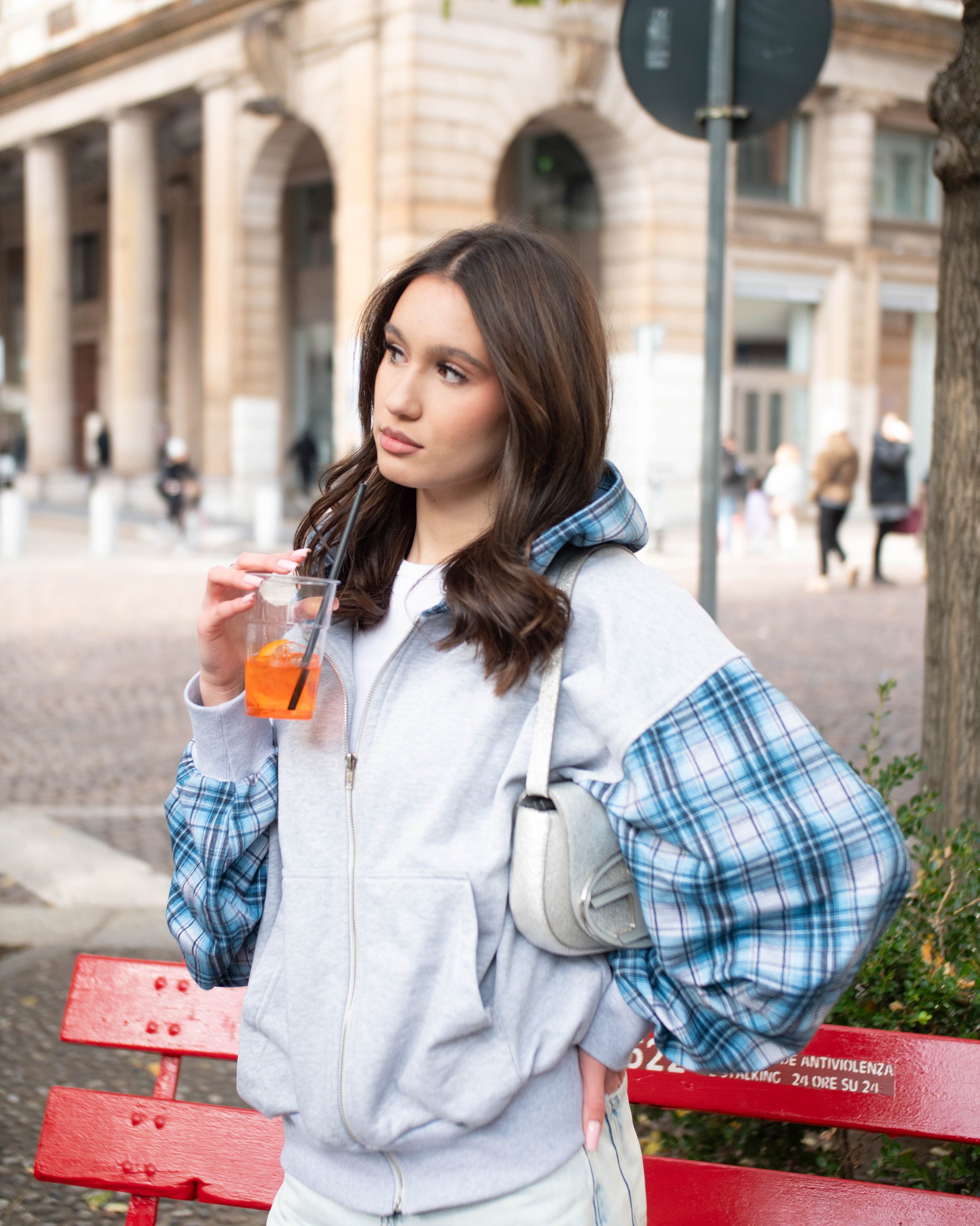 Grey Pattern Zip Hoodie