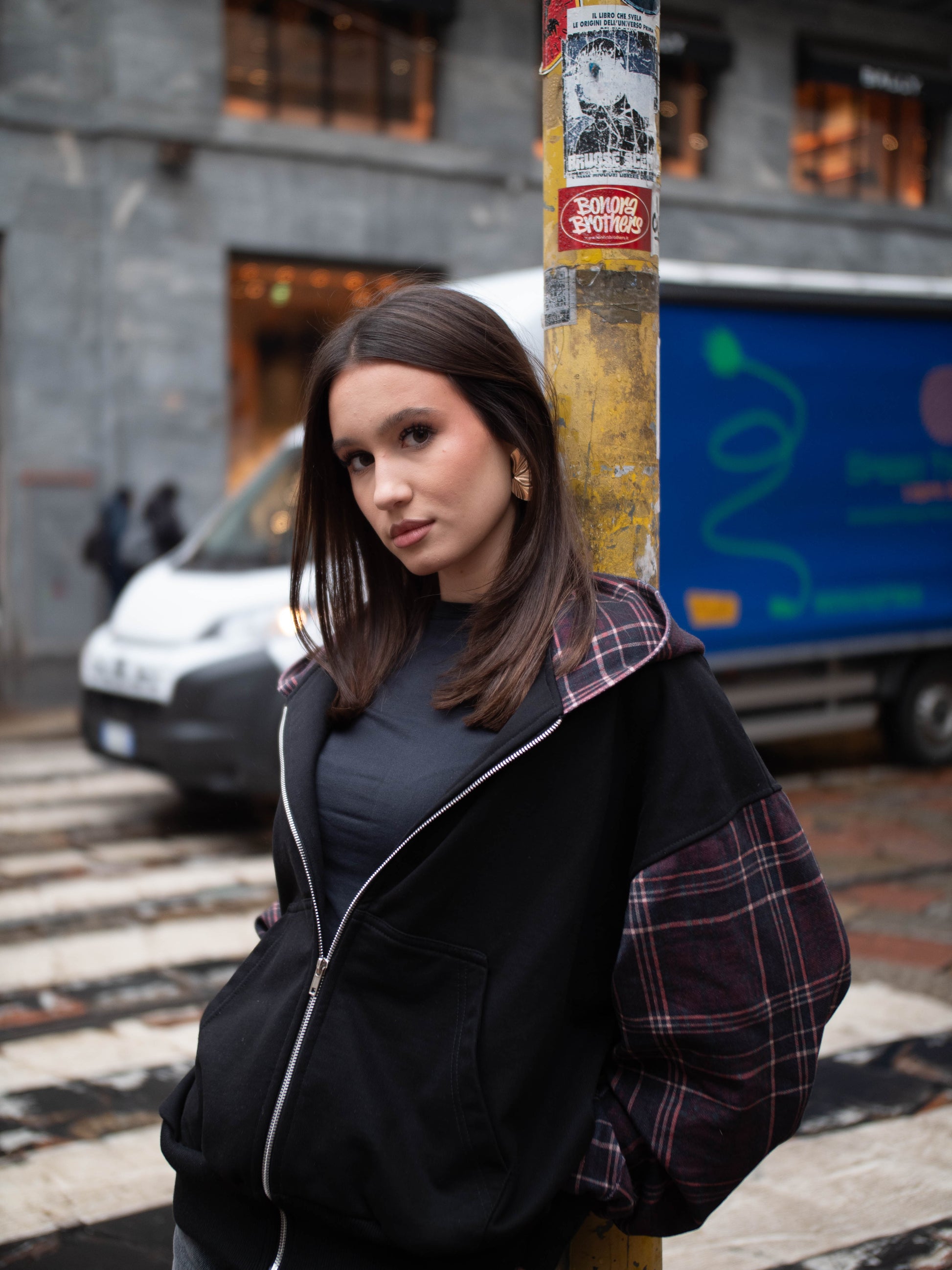 Black Pattern Zip Hoodie