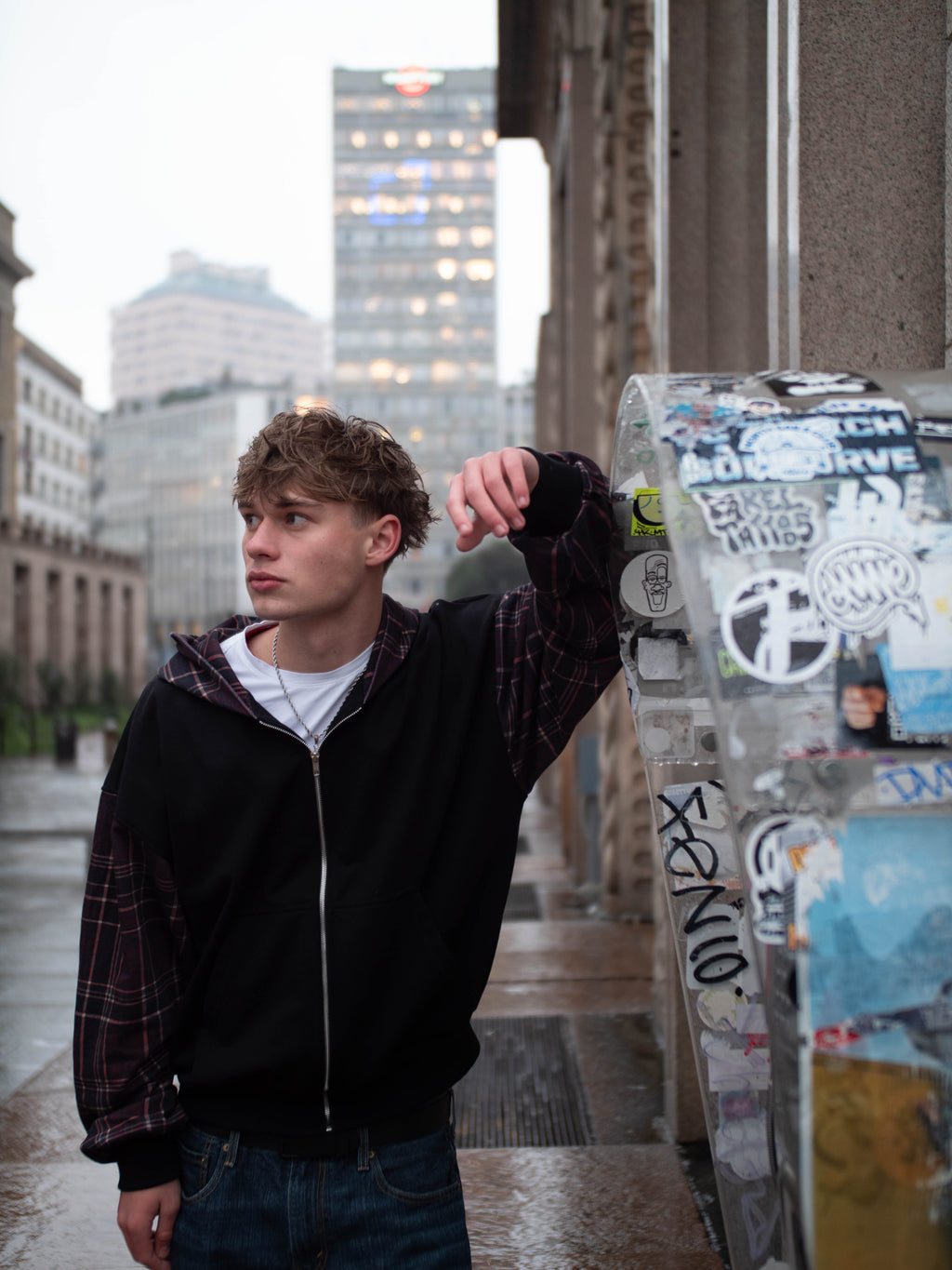 Black Pattern Zip Hoodie