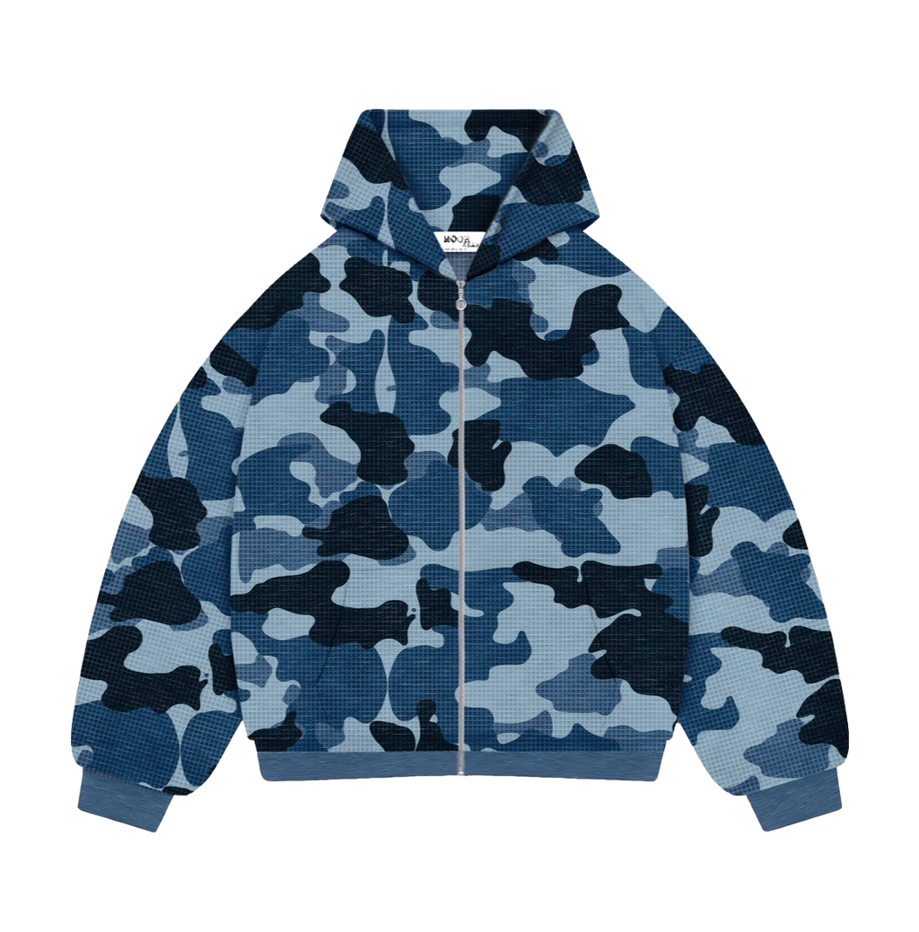 Blue Waffle Camo Double Zip Hoodie
