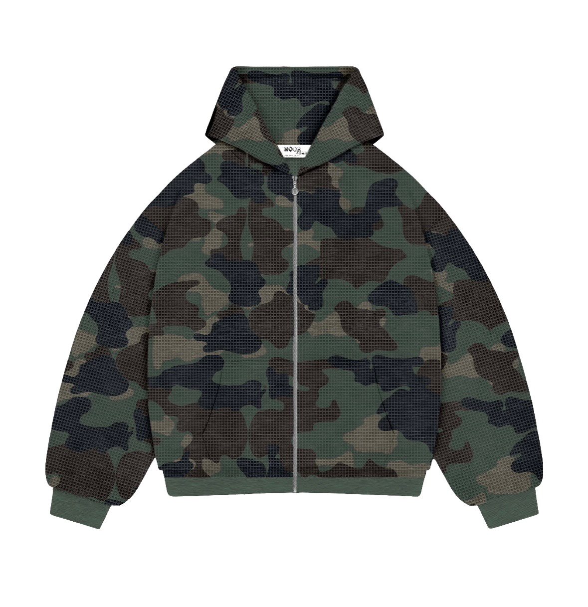 Green Waffle Camo Double Zip Hoodie