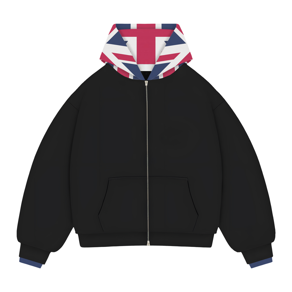Black London Double Zip Hoodie
