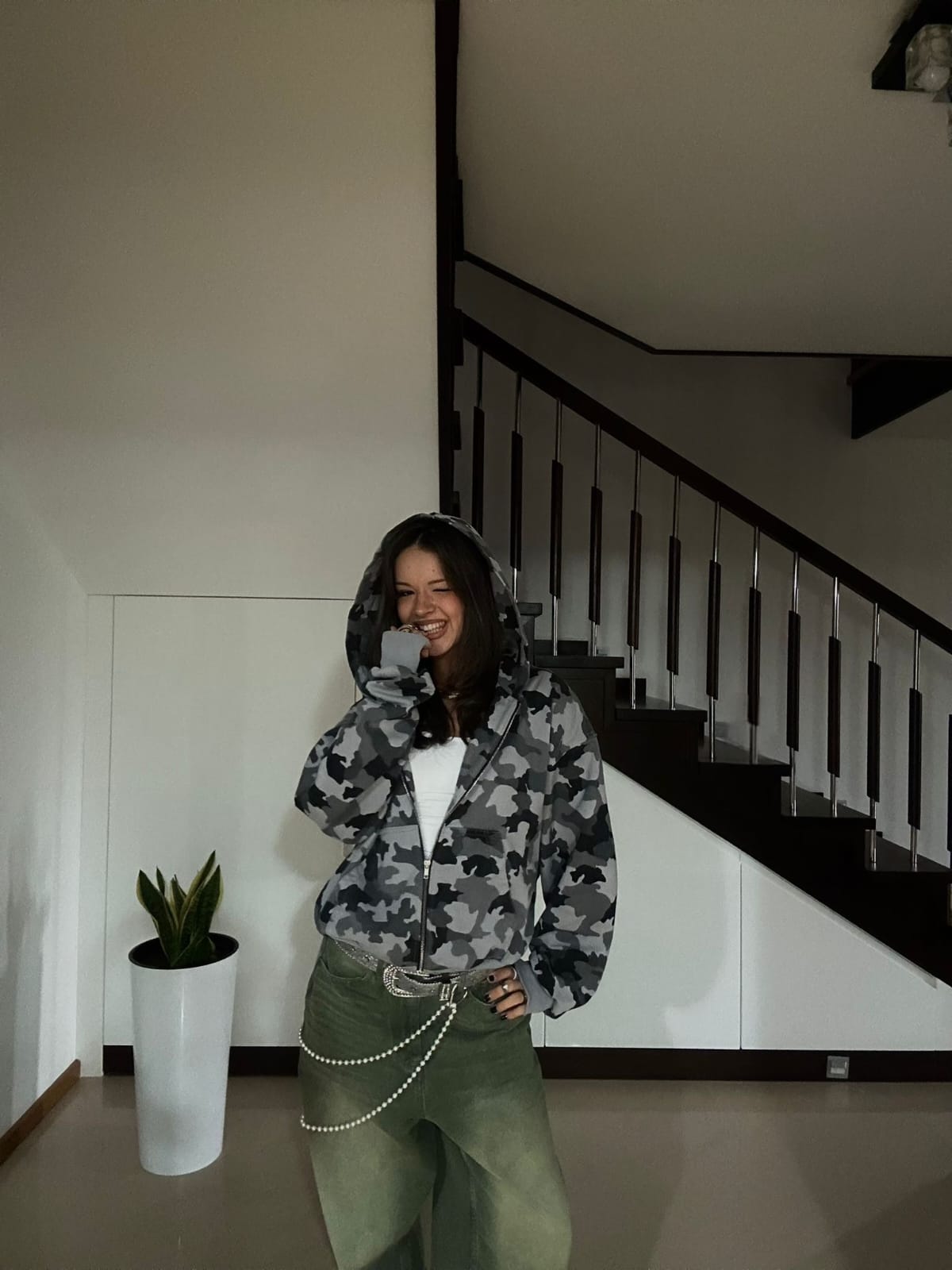 Grey Camo Double Zip Hoodie