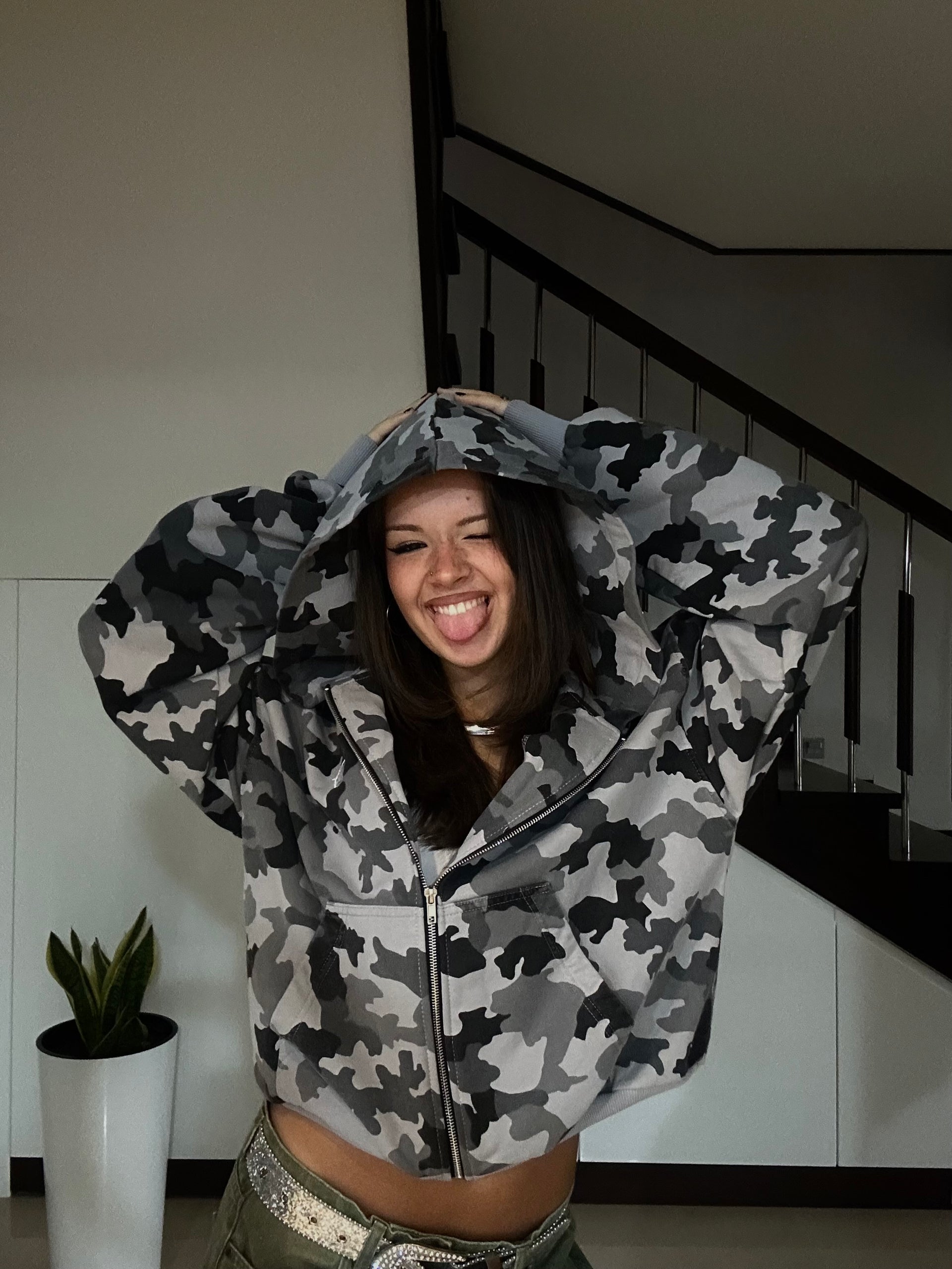 Grey Camo Double Zip Hoodie
