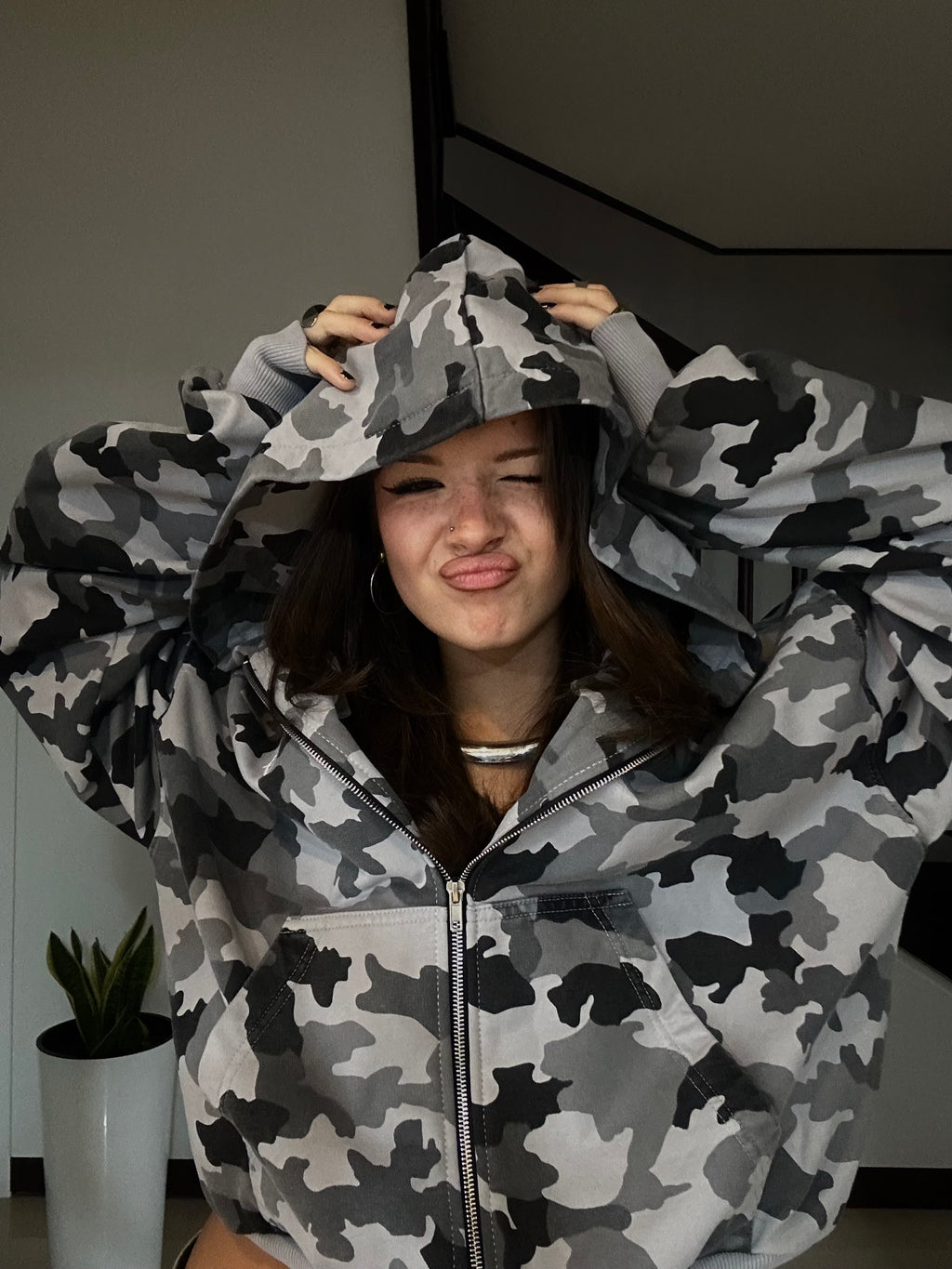 Grey Camo Zip Hoodie