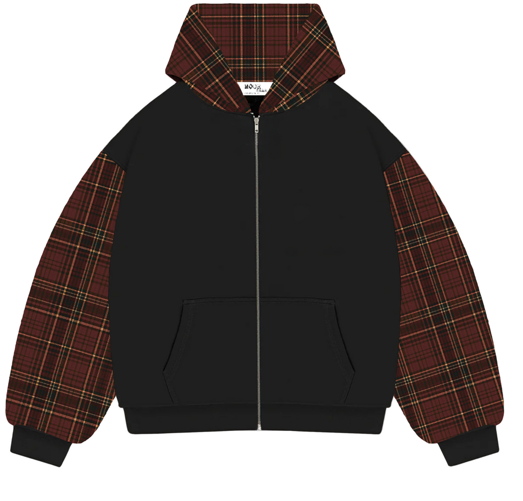 Black Pattern Zip Hoodie