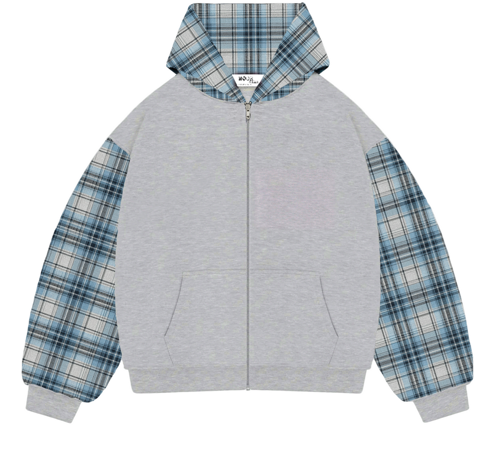 Grey Pattern Zip Hoodie